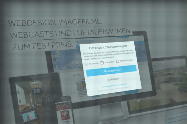 Das Bild zeigt ein großes Keks-Icon über einem verschwommenen Hintergrund mit dem Logo und Namen der Kreativagentur r...