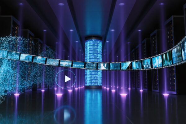 Holografischer Filmstreifen entsteht aus Datenströmen in einem Rechenzentrum