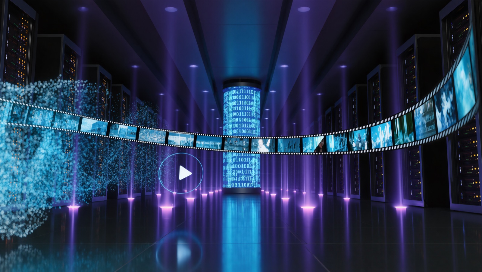Holografischer Filmstreifen entsteht aus Datenströmen in einem Rechenzentrum