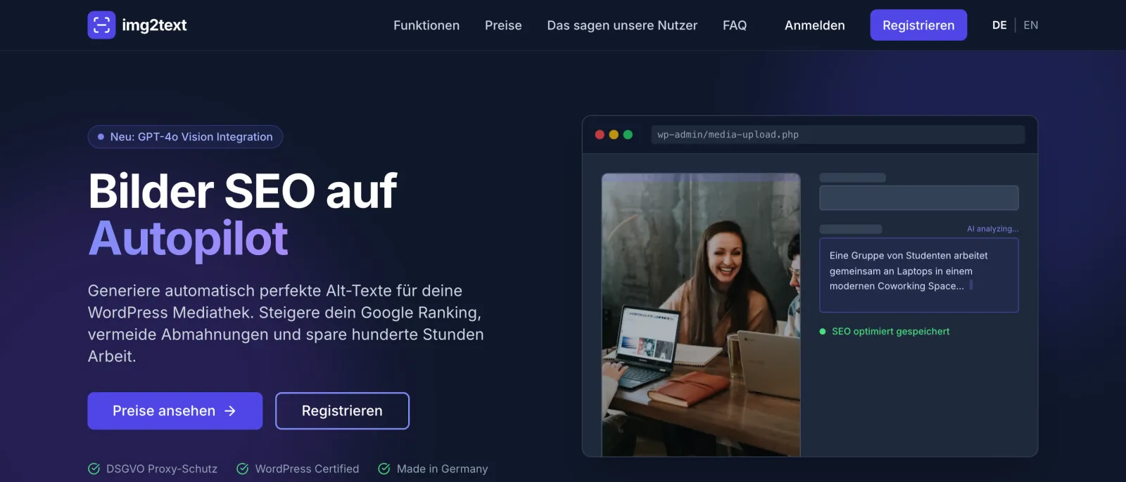 Website img2text.net: KI schreibt Alt-Texte für die WordPress-Mediathek