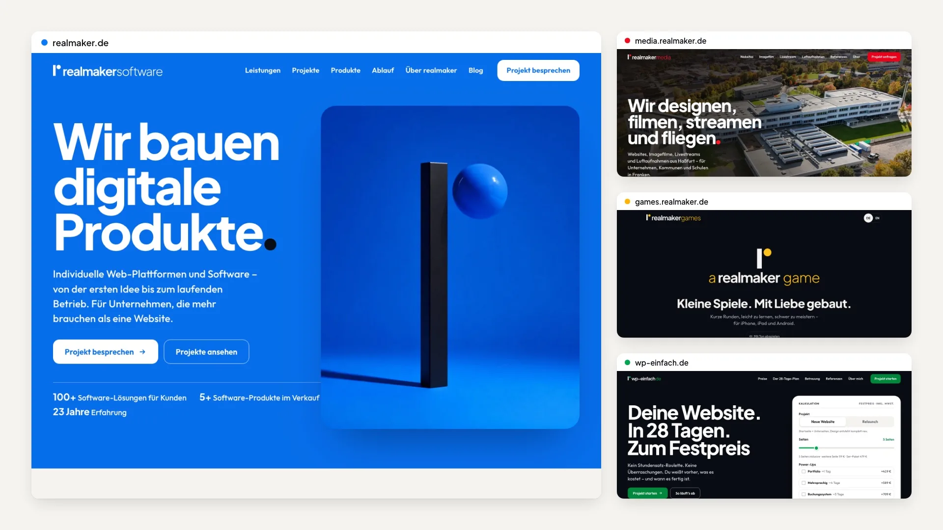 The new home pages of realmaker.de, media.realmaker.de, games.realmaker.de and wp-einfach.de