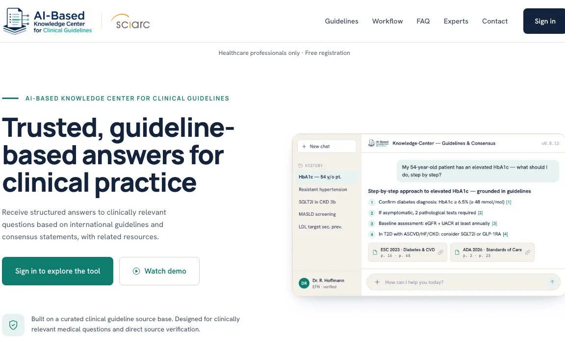 Website ckm-guidelines.org von sciarc: Antworten auf Basis klinischer Leitlinien