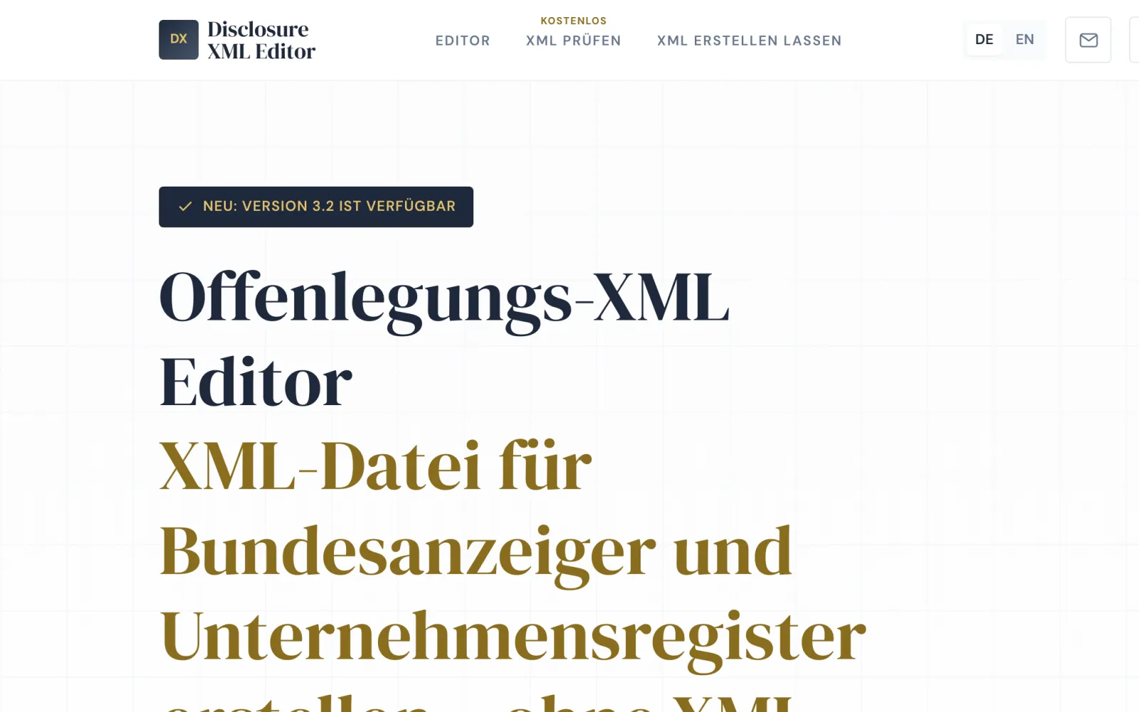 Website offenlegungs-xml-editor.de: Desktop-App für macOS, Windows und im Browser